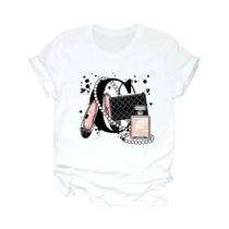 Branco Verão Moda Feminina T Camisa Menina Saco Impresso Casual Manga Curta Senhoras Camiseta Roupas