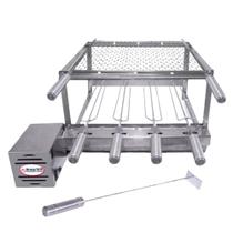 Brasa Grill Gira 4 Espetos + Grelha moeda Inox 40x40 + Espalhador de Brasa