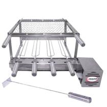 Brasa Grill Gira 4 Espetos + Grelha moeda Inox 40x40 + Espalhador de Brasa