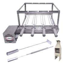 Brasa Grill Gira 4 Espetos p/ Churrasqueiras Pré Moldadas 55cm + Espeto Picanha + Espalha Brasa Brasa Grill Gira 4 Espetos p/ Churrasqueiras Pré Moldadas 55cm + Espeto Picanha + Espalha Brasa