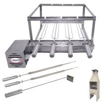 Brasa Grill Gira 4 Espetos para Churrasqueiras Pré Moldadas 55cm + 2 Espetos Picanha + Espalha Brasa Brasa Grill Gira 4 Espetos para Churrasqueiras Pré Moldadas 55cm + 2 Espetos Picanha + Espalha Brasa