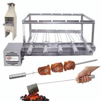 Brasa Grill Gira 5 Espetos para Churrasqueiras Pré Moldadas 65cm, 1 Espeto Espada, 1 Espalhador de Carvão