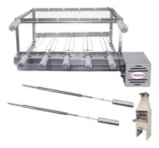Brasa Grill Gira 5 Espetos Para Pré Moldada + Grelha Moeda + 2 Espetos Picanha Brasa Grill Gira 5 Espetos Para Pré Moldada + Grelha Moeda + 2 Espetos Picanha