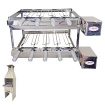 Brasa Grill Tradicional Dupla 2 Andares Gira 9 Espetos para Churrasqueira Pré Moldada de 65cm Espaço Interno Largura Brasa Grill Tradicional Dupla 2 Andares Gira 9 Espetos para Churrasqueira Pré Moldada de 65cm Espaço Interno Largura