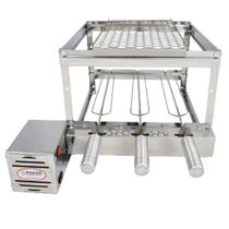 Brasa Grill Tradicional Gira 3 Espetos Churrasqueira Giratória + Grelha Auxiliar Inox