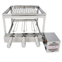 Brasa Grill Tradicional Gira 3 Espetos Churrasqueira Giratória + Grelha Auxiliar Inox