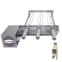 Brasa Grill Tradicional Gira 3 Espetos para Churrasqueira Pré Moldada de 45cm Espaço Interno Largura