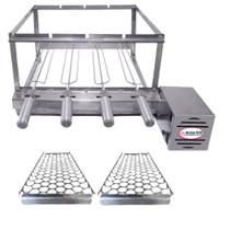 Brasa Grill Tradicional Gira 4 Espetos Churrasqueira Elétrica Giratória + 2 Grelhas Auxiliares Inox