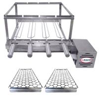 Brasa Grill Tradicional Gira 4 Espetos Churrasqueira Elétrica Giratória + 2 Grelhas Auxiliares Inox
