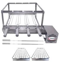 Brasa Grill Tradicional Gira 4 Espetos Churrasqueira Giratória, 2 Espetos Picanha, 2 Grelhas Auxiliares Inox