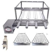 Brasa Grill Tradicional Gira 4 Espetos para Churrasqueira Pré Moldada de 55cm + 2 Grelhas Auxiliares Inox Brasa Grill Tradicional Gira 4 Espetos para Churrasqueira Pré Moldada de 55cm + 2 Grelhas Auxiliares Inox