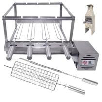 Brasa Grill Tradicional Gira 4 Espetos para Churrasqueira Pré Moldada de 55cm + 2 Grelhas Auxiliares Brasa Grill Tradicional Gira 4 Espetos para Churrasqueira Pré Moldada de 55cm + 2 Grelhas Auxiliares