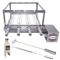 Brasa Grill Tradicional Gira 4 Espetos para Churrasqueira Pré Moldada de 55cm + Espeto Picanha + 1 Espalhador de Brasa Brasa Grill Tradicional Gira 4 Espetos para Churrasqueira Pré Moldada de 55cm + Espeto Picanha + 1 Espalhador de Brasa