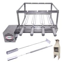 Brasa Grill Tradicional Gira 4 Espetos para Churrasqueiras Pré Moldadas de 55cm de Espaço Interno + Espeto Picanha + Espalha Brasa