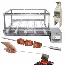 Brasa Grill Tradicional Gira 5 Espetos para Churrasqueira Pré Moldada de 65cm Espaço Interno + Espeto Picanha + Espalha Brasa