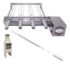 Brasa Grill Tradicional Único Andar Gira 4 Espetos para Churrasqueiras Pré Moldadas de 55cm + 1 Espeto Picanha