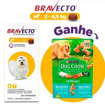 Bravecto Antipulgas e Carrapatos para Cães 2 até 4.5kg-1 Compr. + Biscoito Dog Chow - Brincalhão