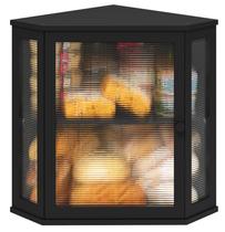 Bread Box viewcare Corner em madeira de bambu com porta de acrílico preta