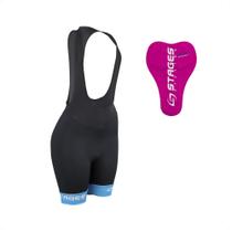 Bretelle de Ciclismo Stages Feminino Preto Forro Bidensidade Proteção UV50+ Confortável Atrio