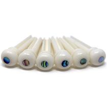 Bridge Pins Crosby Slotted Pure Bone com incrustação de pontos de abalone