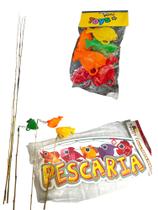 Brincadeira festa junina kit Pescar 2varas+10 peixes+ placa