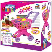 Brincando de Casinha - Carrinho Super Market Rosa com Frutas e Legumes