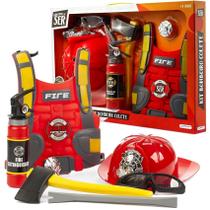 Brincando De Ser Kit Bombeiro C/ Colete Extintor E Capacete - Multikids