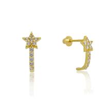 Brinco 1 cm Estrela-Cadente Zircônia em Ouro 18k