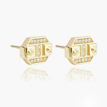 Brinco 12 Pedras Cravejada em Zircônia Design Único Banhado a Ouro