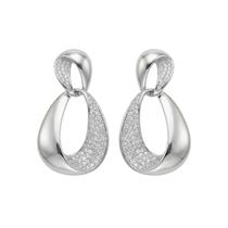 Brinco 2 Elos Micro Zircônia Cristal e Liso Banhado a Prata