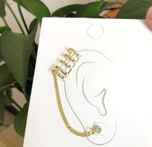 Brinco 2 Peças Argola Corrente Strass Dourado