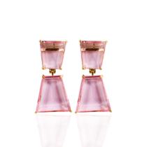 Brinco 2 pedras rosa transparente