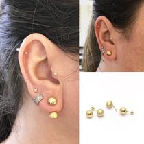 Brinco 6mm Greice Kelly Ouro 18k 2 Bola Classica K135