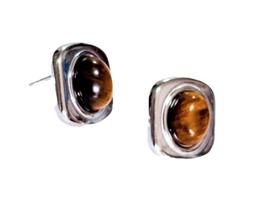 Brinco Aço Cirúrgico Inox 316L Pedra Olho De Tigre Brinco Aço Cirúrgico Inox 316L Pedra Olho De Tigre