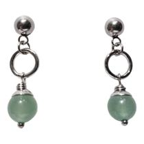 Brinco Aço com Quartzo-verde Bola Lisa e Argola