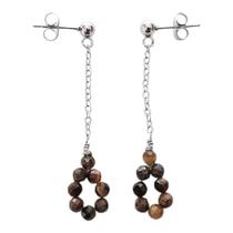 Brinco Aço e Corrente e Olho de Tigre Natural Facetado Brinco Aço e Corrente e Olho de Tigre Natural Facetado