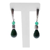 Brinco Aço Hematita e Jade Verde Brinco Longo