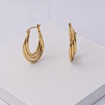 Brinco Aço Inox Dourado Argola 3 Fios