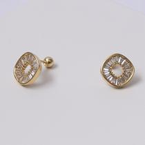 Brinco Aço Inox Dourado Losango com Zircônias Carré Brinco Aço Inox Dourado Losango com Zircônias Carré