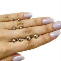 Brinco Aço Inox Prata Kit 4 Brincos Bola Lisa