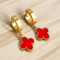 Brinco Aço Inox Trevo Premium Elegante Luxo Primeira Linha Antialérgico Modelo:Argola Dourado Vermelho
