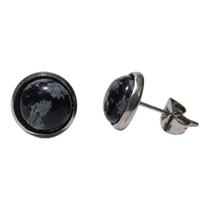 Brinco Aço Solitario Obsidiana Floco de Neves 8mm Cor:Cinza Brinco Aço Solitario Obsidiana Floco de Neves 8mm Cor:Cinza