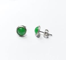Brinco Aço Solitario Pedra Jade 6mm Delicado