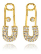 Brinco Alessandra Alfinete Cravejado Zircônia Cristal banhado em ouro 18k Brinco Alessandra Alfinete Cravejado Zircônia Cristal banhado em ouro 18k