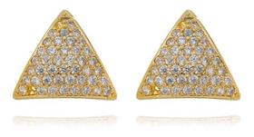 Brinco Alexandra Triângulo Convexo Cravejado Zircônia Cristal banhado em ouro 18k