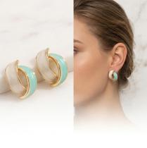 Brinco Arco Lake Blue Luxo Esmaltado Pino Prata s925 Chic