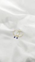 Brinco Argola 1.3cm e Pingente Zircônia Azul Ouro 18k.