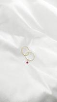 Brinco Argola 1.3cm e Pingente Zircônia Pink Ouro 18k.