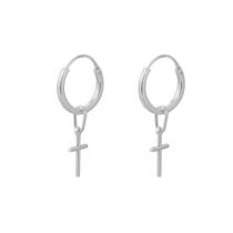 Brinco Argola 1.8cm Masculino E Feminino Cruz De Prata 925