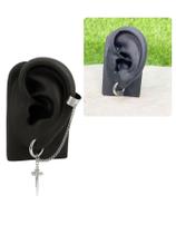 Brinco Argola 10Mm Unissex Prata Corrente Espada Adaga Clip Piercing Pressão Cartilagem Aço Inox Brinco Argola 10Mm Unissex Prata Corrente Espada Adaga Clip Piercing Pressão Cartilagem Aço Inox